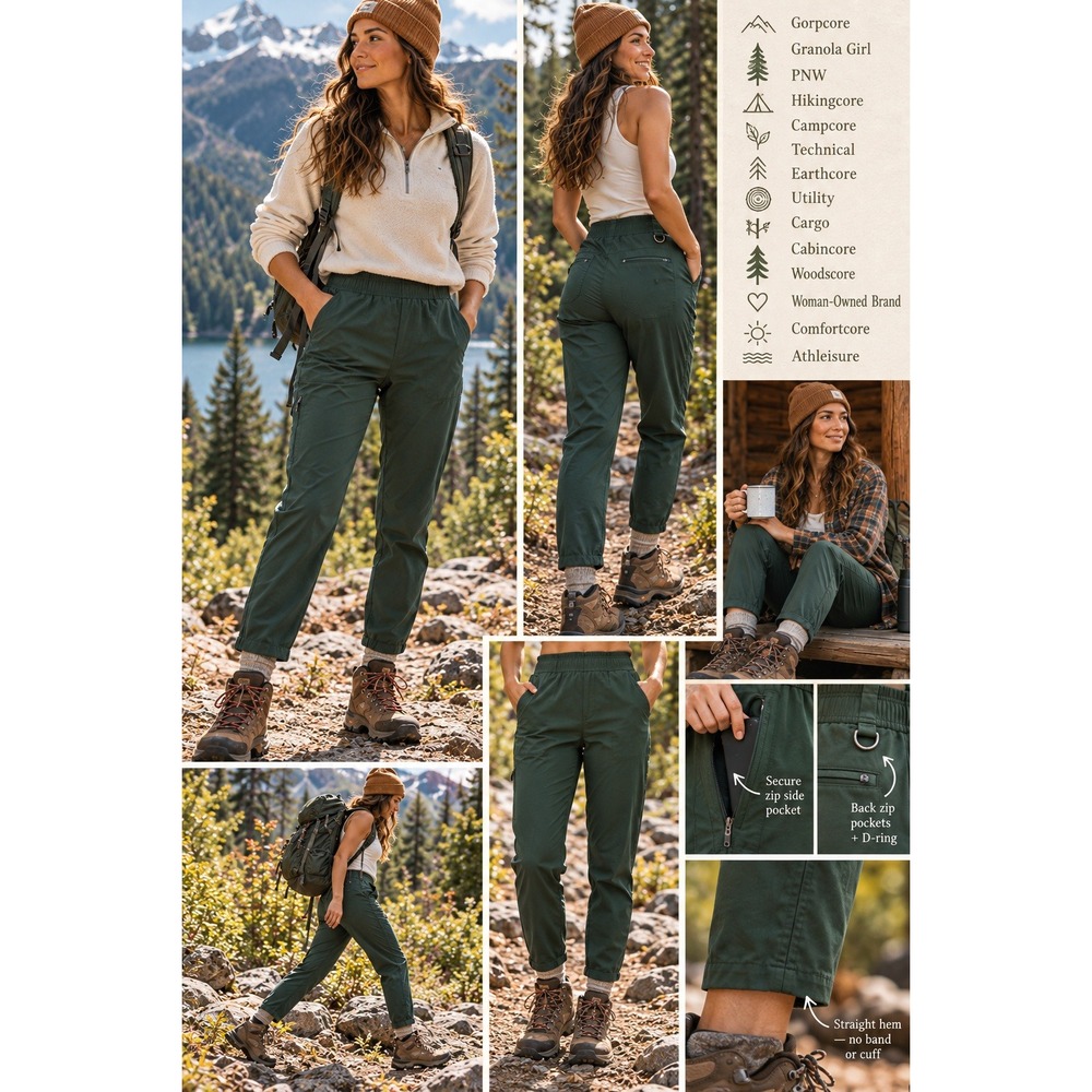 Alder Apparel Women's Open Air High Rise Hiking Utility Pants Forest Green L